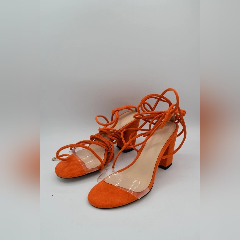 Elegant Orange Lace-Up Women's Heels